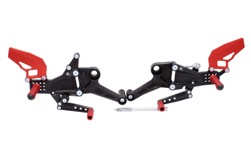 Stupačky Aprilia RS 660 / Tuono 660 (2021-2025), černá/červená, RACE CONCEPT