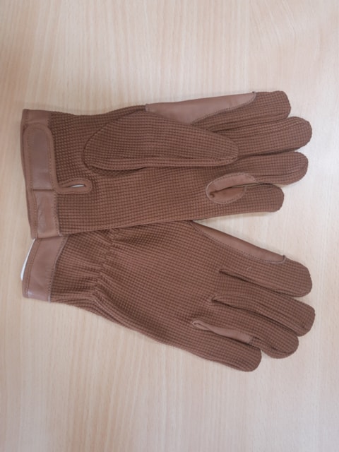 Rukavice jezdecké  pletené - kůže mezi prsty hnědé L