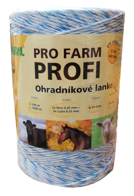 Lanko PREMIUM pro el. ohradník, 3x0,20 mm Niro + 3x0,25 mm CuSn, 500 m, bílo-modrá