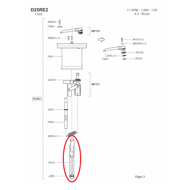 Medikátor Dosatron D25RE2 0,2 - 2% náhradní díly, píst plunžrový