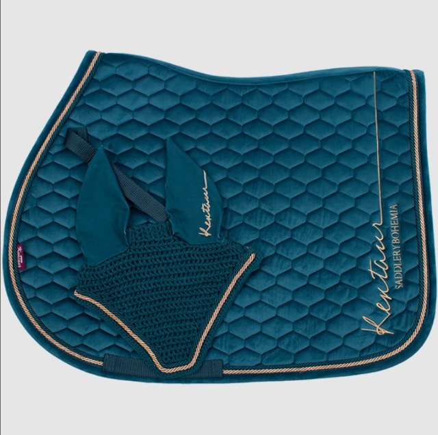 Podsedlová dečka + naušníky samet ROSE GOLD  Full tmavě zelená