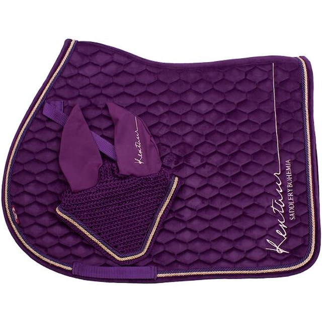 Podsedlová dečka + naušníky samet ROSE GOLD  Full fialová