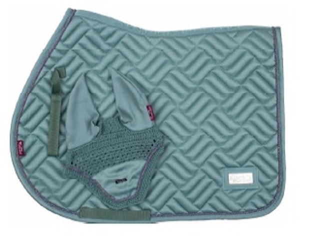 Podsedlová dečka Kentaur SATIN s kroucenou šňůrkou + náušníky zelená full