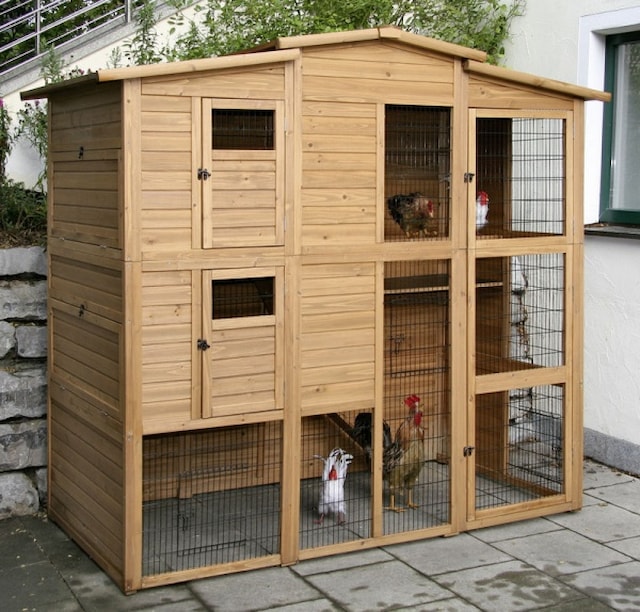 Kurník pro slepice - dvoupatrový, s výběhem (222 x 115 cm)