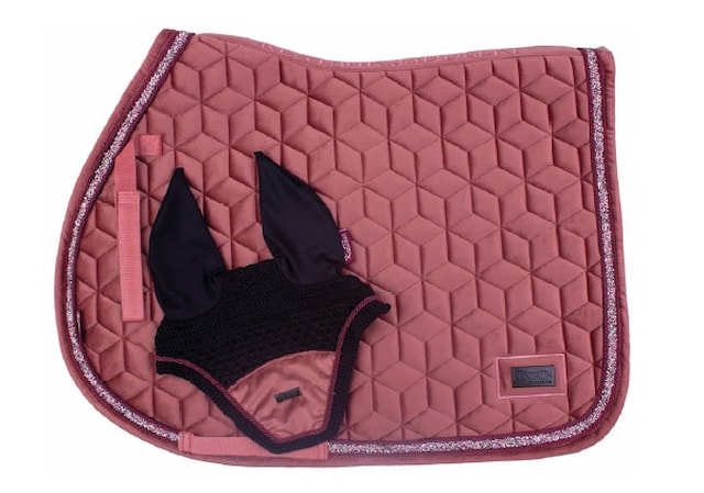 Podsedlová dečka Kentaur sametová s kamínkovým lemem + náušníky full růžová