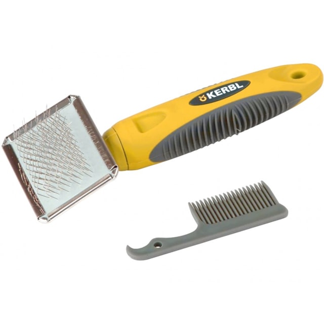 Kartáč pro králíky plastový vyčesávací, jemný, žlutá/šedá