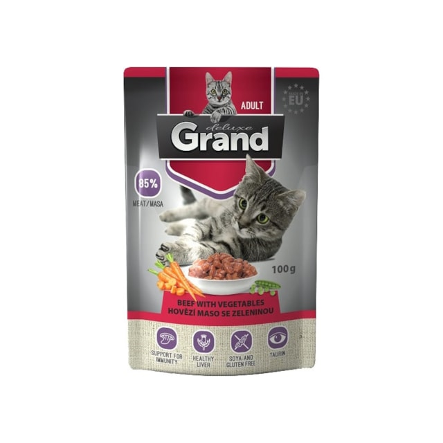 GRAND deluxe hovězí se zeleninou - kapsička pro kočky 100g
