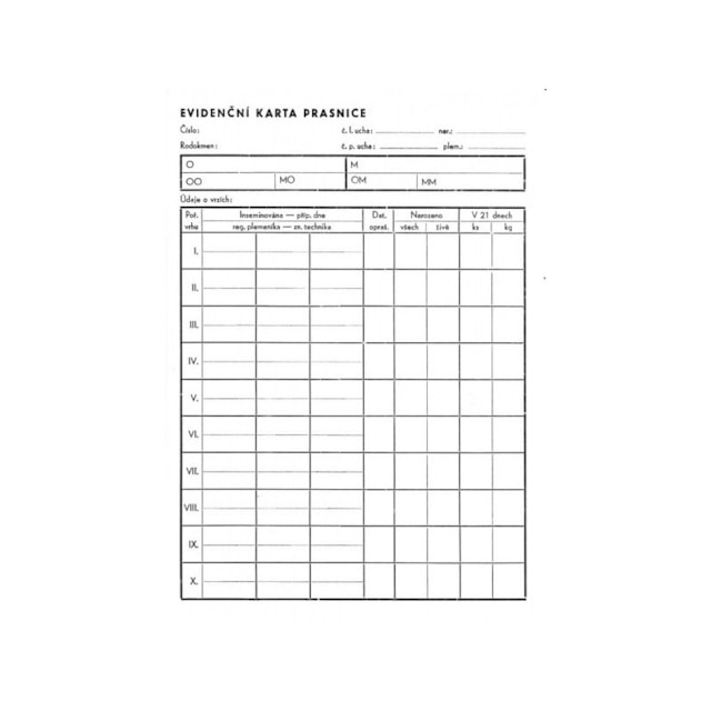 Karta evidenční prasnice