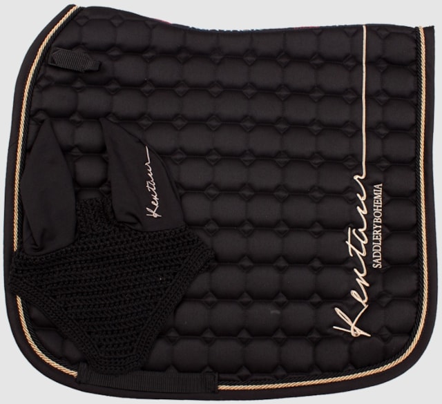Podsedlová dečka drezurní ROSE GOLD + náušníky tmavě černá full