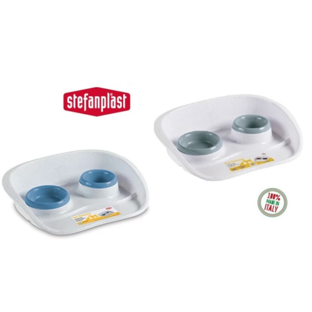 Miska plastová pro psy a kočky, dvojitá, 1x 300 ml a 1x 250 ml, kamenně šedá