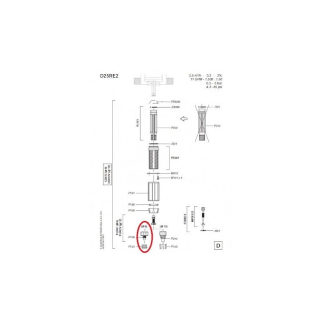 Medikátor Dosatron D25RE2 0,2 - 2% náhradní díly, ventil zpětný 6 mm a spodní píst s těsněním