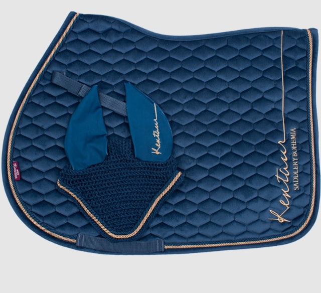 Podsedlová dečka + naušníky samet ROSE GOLD  Full modrá