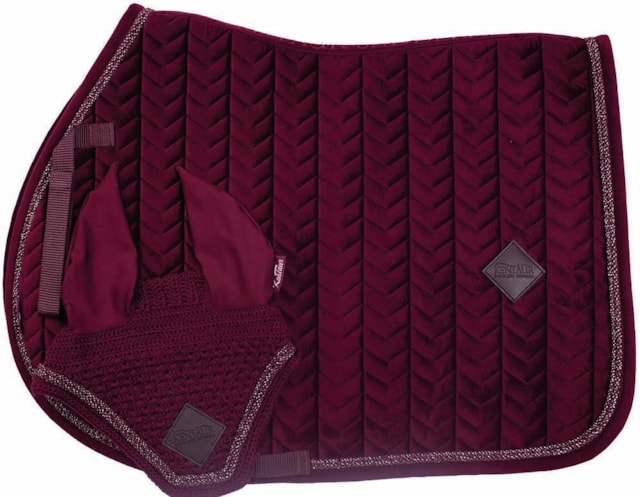 Podsedlová dečka Kentaur sametová, dvě kroucenou šňůrkou + náušníky bordó full