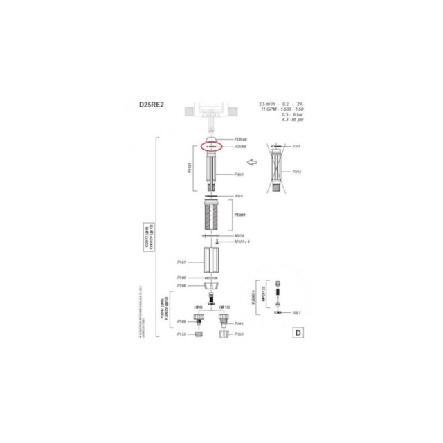 Medikátor Dosatron D25RE2 0,2 - 2% náhradní díly, těsnění válce