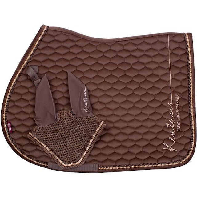 Podsedlová dečka + naušníky samet ROSE GOLD  Full hnědá