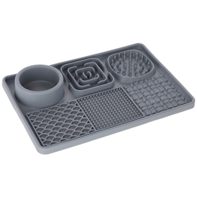 Lízací podložka pro psy XL s miskou, 30 x 20 cm, šedá
