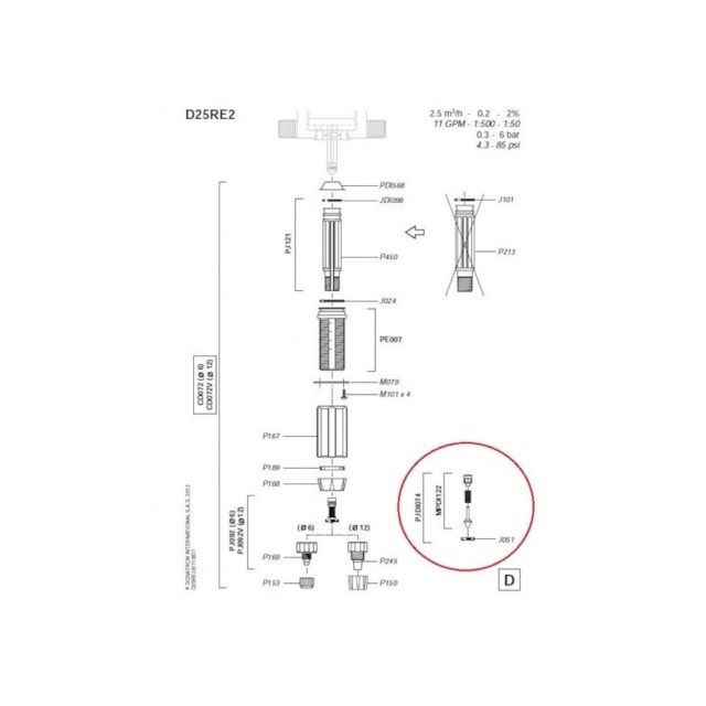 Medikátor Dosatron D25RE2 0,2 - 2% náhradní díly, píst spodní vč. těsnění