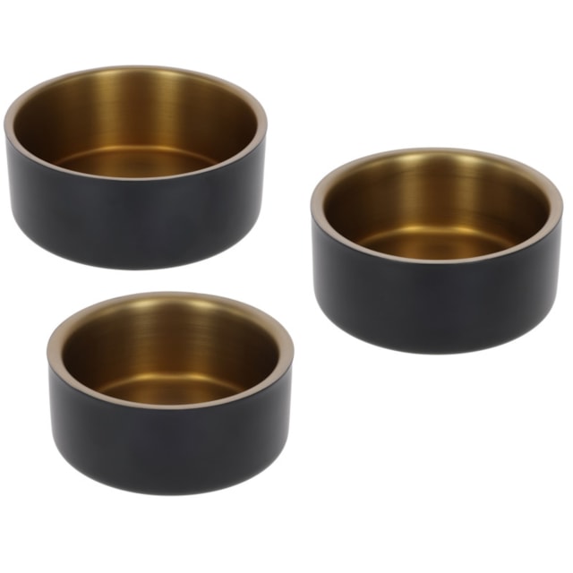 Nerezová miska na vodu nebo krmivo, protiskluzová, černá/zlatá, 450 ml