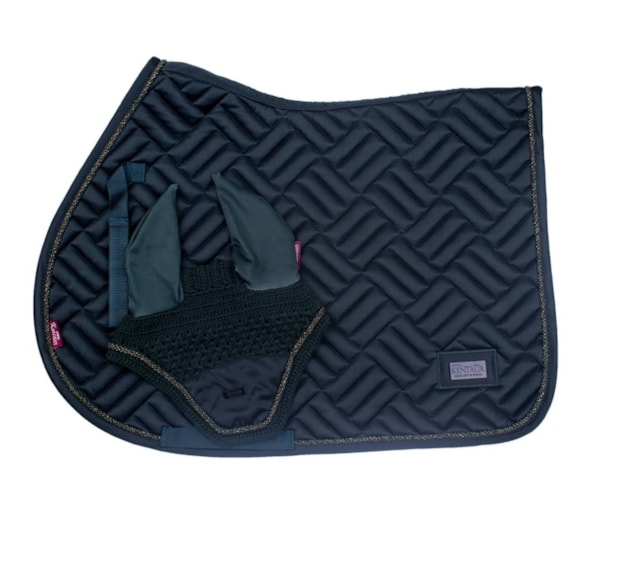 Podsedlová dečka Kentaur SATIN s kroucenou šňůrkou + náušníky tmavě zelená full