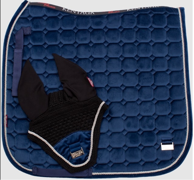 Podsedlová dečka Kentaur SAMET + náušníky modrá drezurní Full