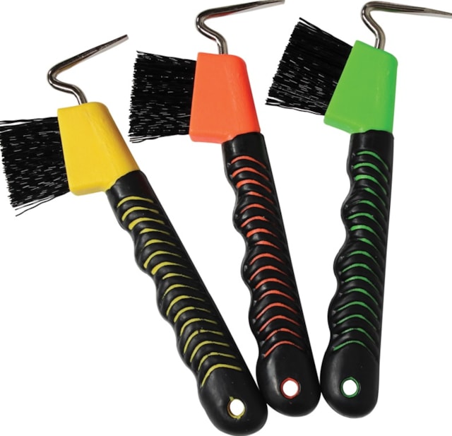 Kopytní háček s kartáčem - ručka s gumovým potahem oranžová