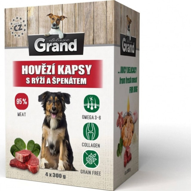 GRAND deluxe hovězí, rýže a špenát - kapsička pro psy 4x300g