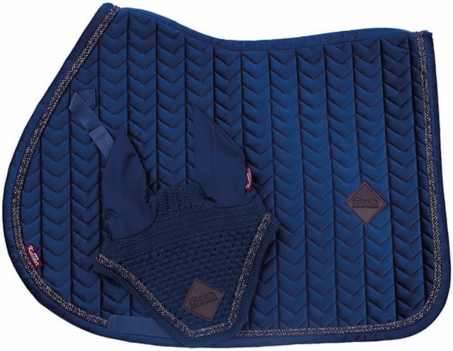 Podsedlová dečka Kentaur sametová, dvě kroucenou šňůrkou + náušníky modrá full