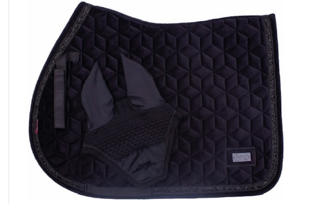 Podsedlová dečka Kentaur sametová s kamínkovým lemem + náušníky full černá