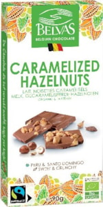 BIO Mléčná čokoláda s karamelizovanými lískovými ořechy 90g