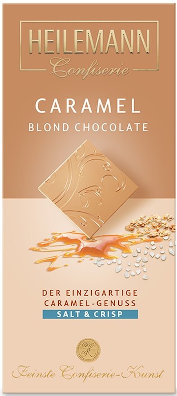 HE Bílá čokoláda s karamelizovaným mléčným práškem, kousky karamelu a solí 80g