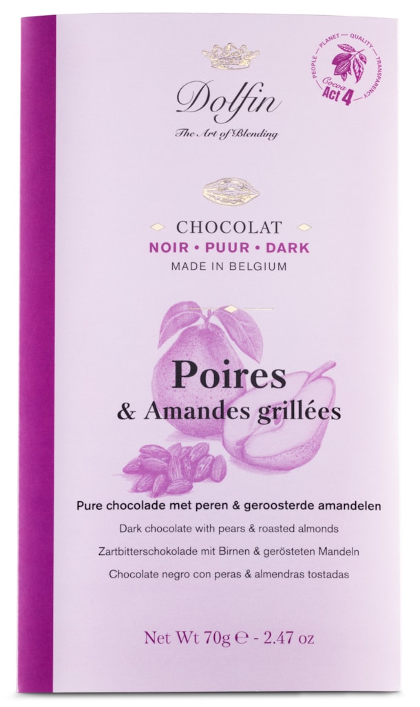 DO Hořká čokoláda s hruškou a praženými mandlemi 70g.