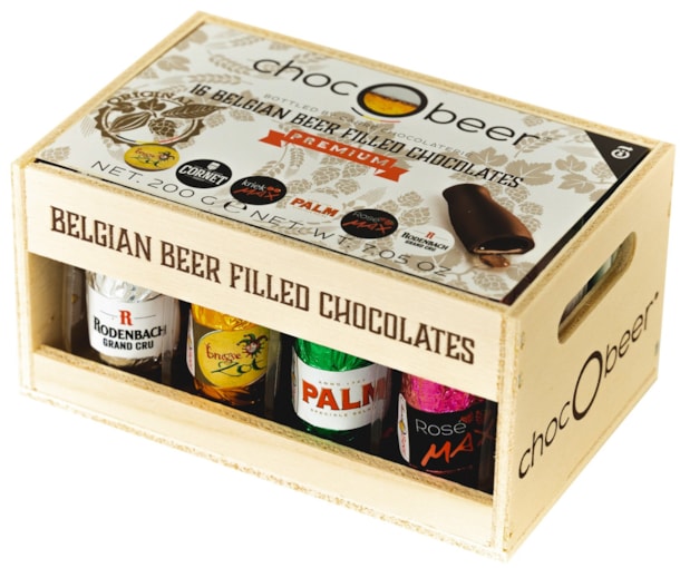 ChocOBeer čokoládové lahvičky s belgickým pivem 200g / dřevo