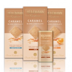 HE Bílá čokoláda s karamelizovaným mléčným práškem, kousky karamelu a solí 80g