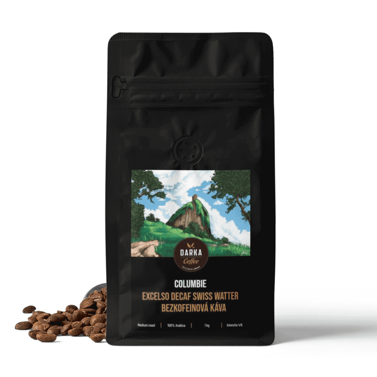 Kolumbie Excelso Decaf Swiss Watter - bezkofeinová káva, balení 1 kg