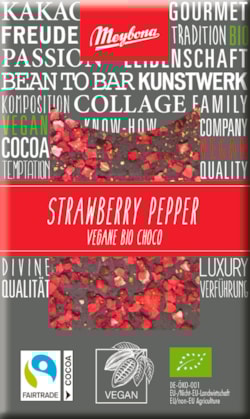 ME BIO Hořká čokoláda sypaná jahodami a pepřem 30g