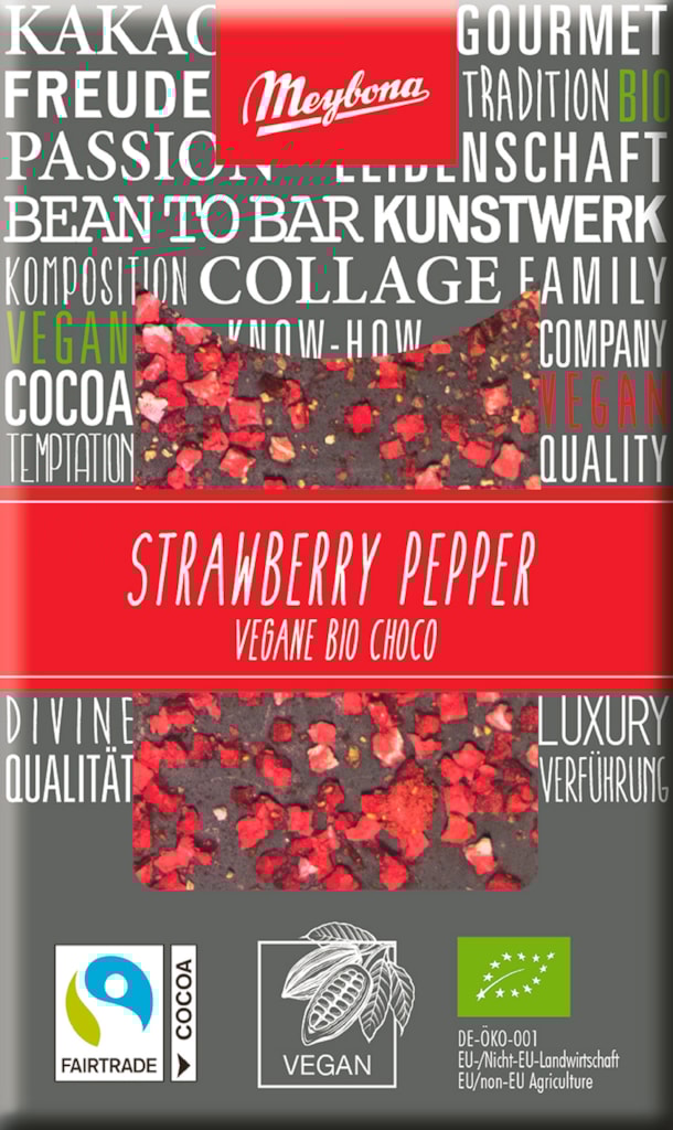 ME BIO Hořká čokoláda sypaná jahodami a pepřem 30g