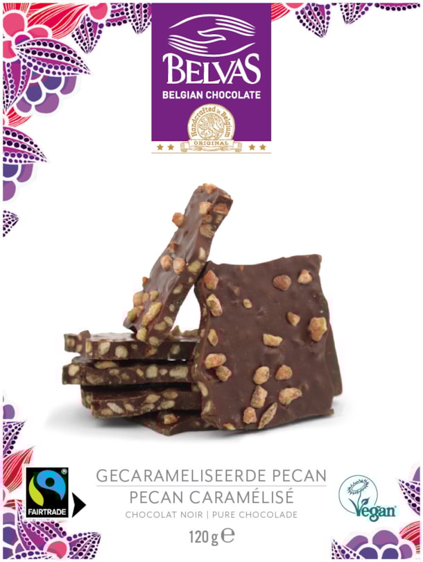 BE Lámaná hořká čokoláda s karamelizovanými pekanovými ořechy 120g