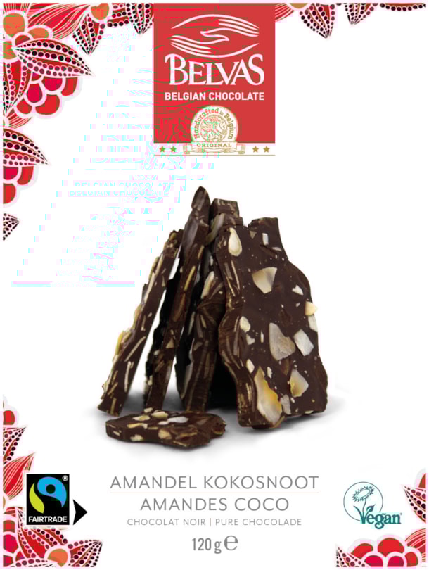 BE Lámaná hořká čokoláda s mandlemi a kokosem 120g