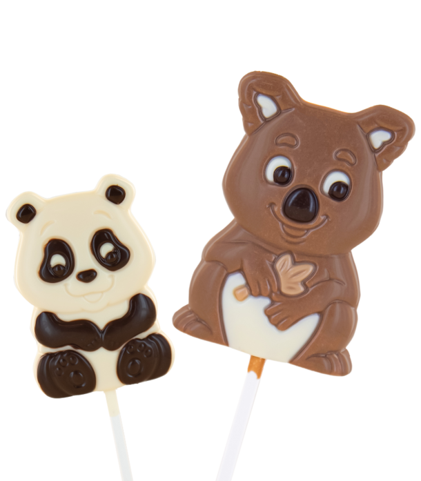 Koala / Panda - lízátka z mléčné a bílé čokolády 25 g.