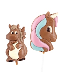 Jednorožec / Drak - lízátka z mléčné čokolády dekorovaná 25g