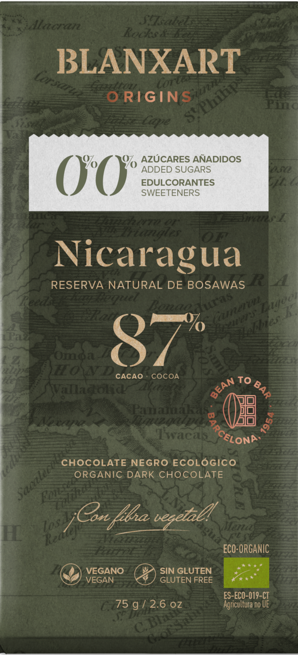 BX Nicaragua 87% BIO hořká čokoláda bez cukru a sladidel 75g