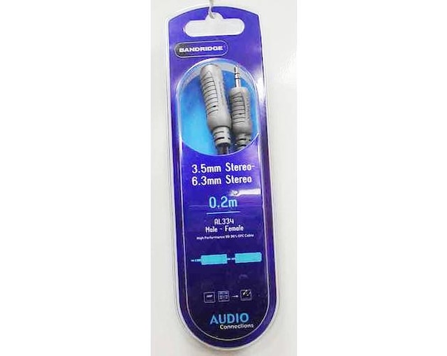Bandridge redukce vidlice 3,5mm Stereo - 6,3mm Stereo zásuvka, 0,2m, High Performance, 99,96% OFC Cable