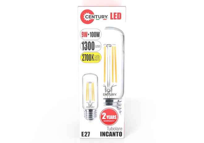 Century E27 9W LED Filament válcová žárovka
