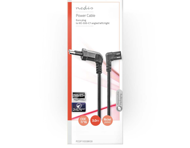 Kabel síťový C7 230V 3m k TV-audio-video přístrojům