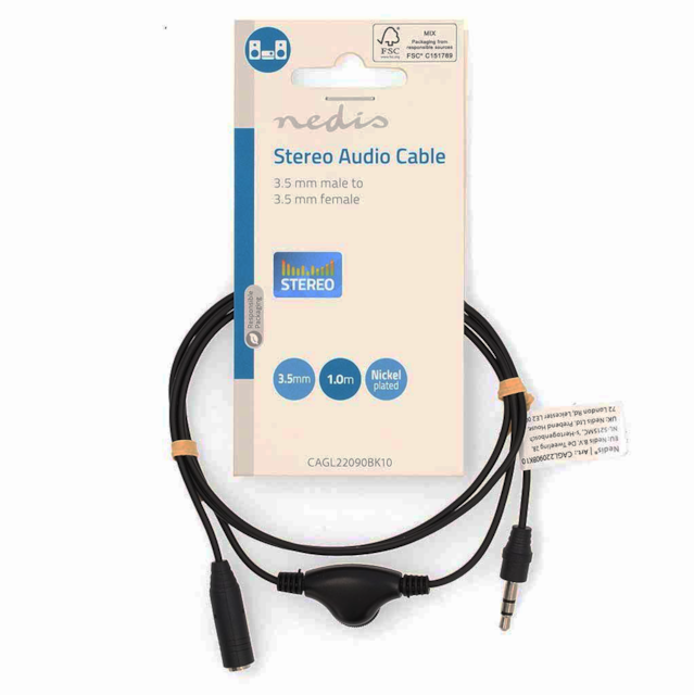 Nedis CAGP22090BK10 prodlužovací kabel sluchátek 1m s regulací hlasitosti