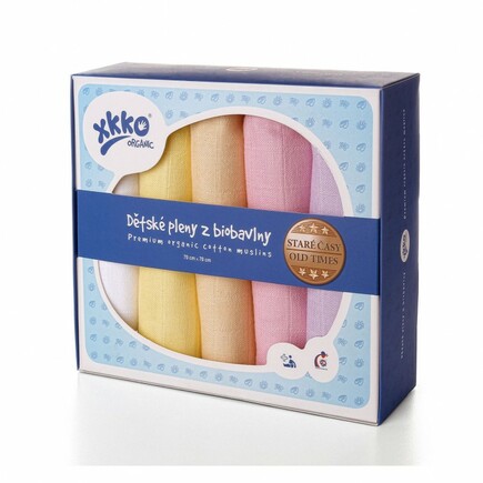 Dětské pleny z biobavlny XKKO Organic 70x70cm Staré časy Pastels Holky