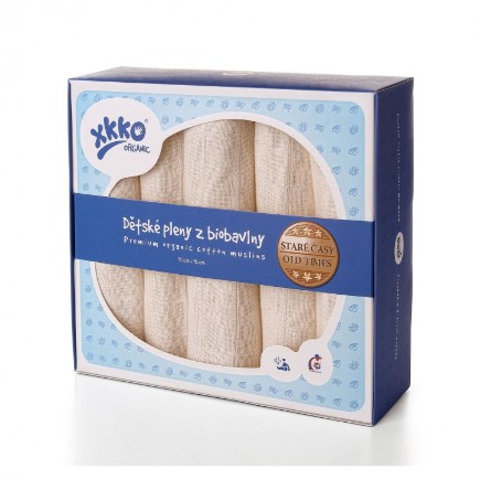 Dětské pleny z biobavlny XKKO Organic 70x70cm Staré časy natural