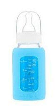 EcoViking Kojenecké láhev skleněná 120ml úzká - silikonový obal modrý