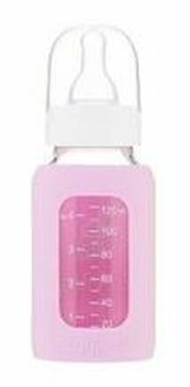 EcoViking Kojenecké láhev skleněná 120ml úzká - silikonový obal růžový