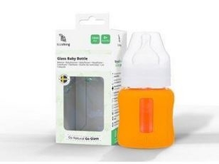 EcoViking Kojenecké láhev skleněná 120ml široká - silikonový obal oranžový
